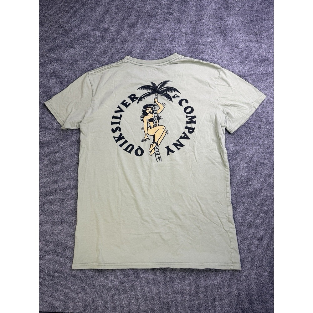 Quiksilver Green Cotton Knit Regular Fit Crew Neck Men's Graphic Print T-Shirt M